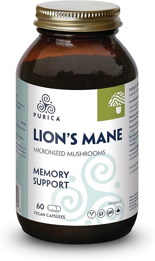 PURICA - Lion's Mane Micronized Mushrooms, 60 Vegan Capsules - Promotes Cognitive Health - Focus and Memory Support