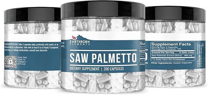 Earthborn Elements Saw Palmetto 200 Capsules, Pure & Undiluted, No Additives
