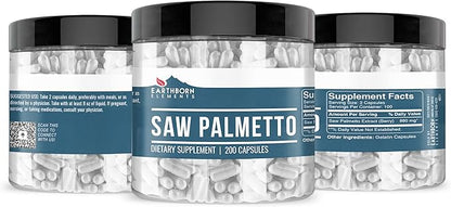 Earthborn Elements Saw Palmetto 200 Capsules, Pure & Undiluted, No Additives