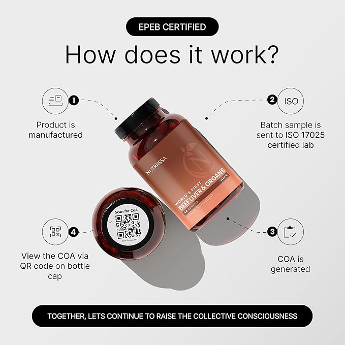 Nutriissa Beef Organ Gummies – Grass-Fed Organ Blend for Nutrient-Rich Support – Liver, Heart, Kidney, Pancreas & Spleen – EPEB Certified – 60 Lemon Flavored Gummies