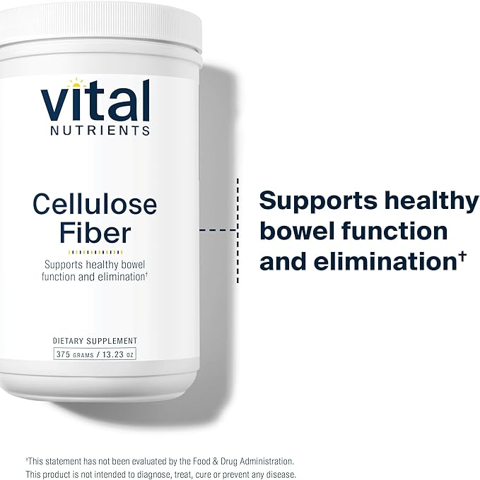 Vital Nutrients Cellulose Fiber Powder | 375g Cellulose Insoluble Fiber Powder | Fiber Supplement Powder Supports Healthy Bowel Function | Gluten, Dairy, Soy Free | Non-GMO | 60 Capsules