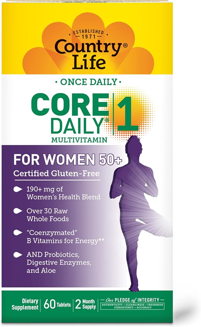 Country Life CORE Daily-1 for Women 50+ Multivitamin - Formulated for Women Over 50, Complete Daily Nutrition with Women's Health Blend, Coenzymated B Vitamins, Probiotics, and Digestive Enzymes