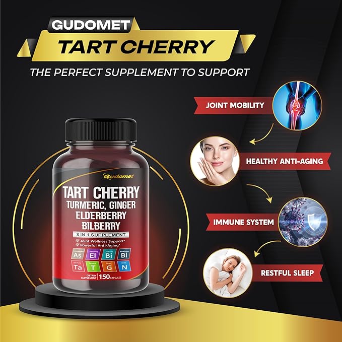 Tart Cherry Turmeric Ginger Stinging Ashwagandha Elderberry Bilberry Black Pepper -150 Capsules- Made in USA