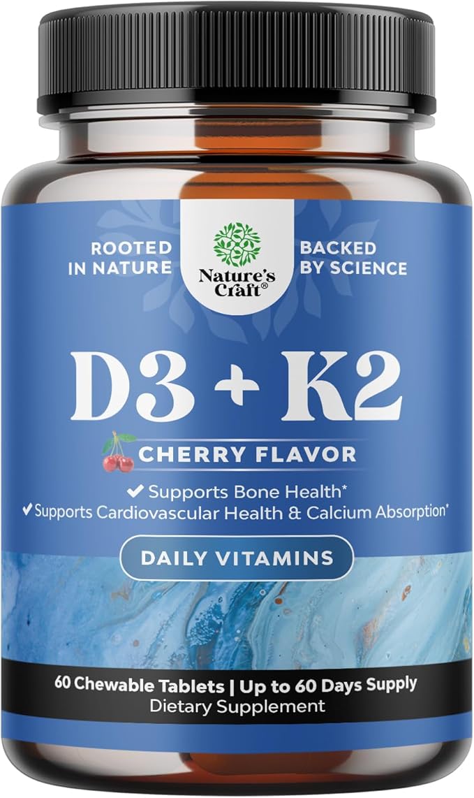 Natures Craft Vitamin D3 with K2 MK7 Supplement - Vitamin D3 2000 IU Tablets and K2 for Immune Support Bone Health Heart Health Joint Support Bone Strength and Mood Boost - VIT Immune System