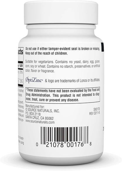Source Naturals OptiZinc Zinc Methionine Sulfate Complex & Dietary Supplement - 240 Tablets