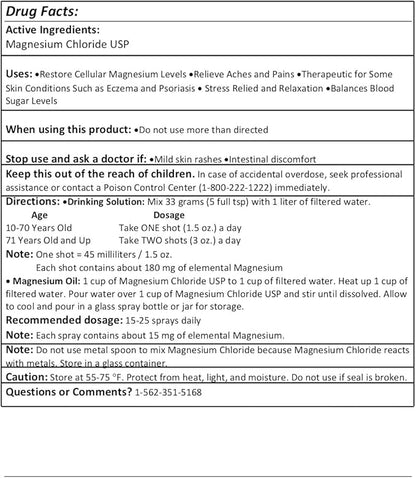 Greenway Biotech Organic Magnesium Chloride USP Supplement 100% Edible Cloruro de Magnesio Comestible Powder (Pharmaceutical Grade) | Pure Ph. EUR., BP, USP | 1 Pound