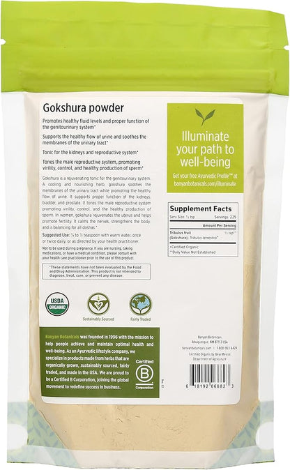 Banyan Botanicals Gokshura Powder– Organic Tribulus Terrestris Fruit – Rejuvenating Tonic for Kidney & Adrenal Health, Stress, and Male Vitality* – ½lb. – Non-GMO Fair for Life Fair Trade Certified