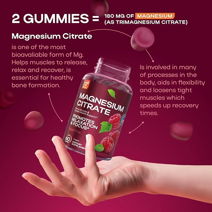 Adult Magnesium Gummy Supplements - 180 Mg for Nerve, Muscle, and Cardiovascular Health, Promotes Restful Sleep - 60 Count