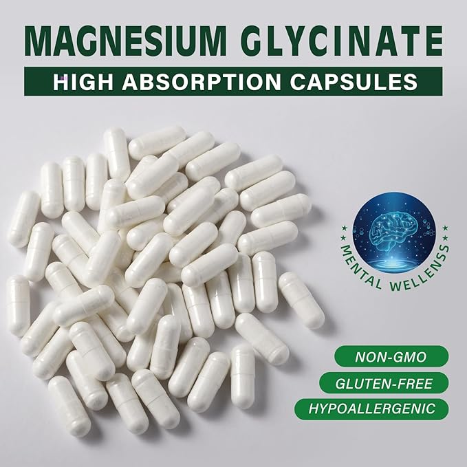 Magnesium Glycinate 400 MG per Serving 100% Chelated for High Absorption, Gentle On Stomach, Non-GMO, 180 Vegetarian Capsules