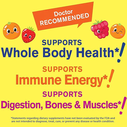 Kids Multivitamin Gummies | Vitamin C, D3, E, A, B6, B12, Biotin, Zinc, Folic Acid, Iodine, and Niacin | Immune and Energy Support | Orange and Berry Flavor | 60 Count