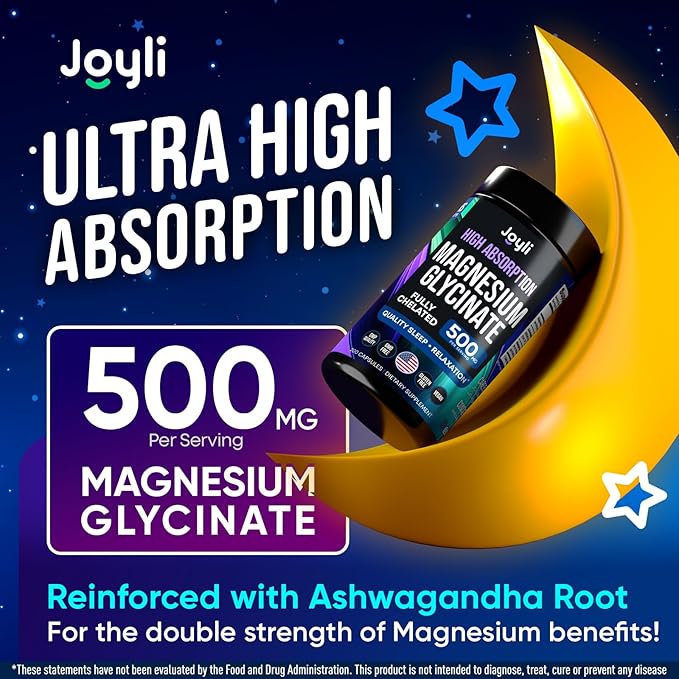 2-Pack Magnesium Glycinate 500MG – High Absorption Magnesium for Sleep, Mood, and Muscle Support – Chelated Magnesium Supplement with Ashwagandha Root Extract & Manganese – 400MG + 100MG Per Capsule