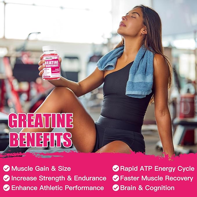 Creatine Monohydrate Gummies 5000mg for Men & Women, Chewables Creatine Monohydrate for Muscle Strength, Muscle Builder, Energy Boost, Pre-Workout Supplement(90 Count)-Strawberries