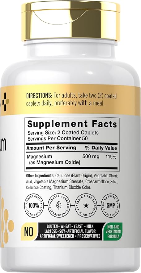 Doctor's Way Magnesium Supplement 500mg | 100 Coated Caplets | Magnesium Oxide | Vegetarian, Non-GMO, Gluten Free