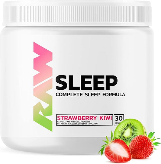 RAW Natural Sleep Aid Supplement - Relaxation Enhancer & Mood Support with Melatonin, Magnesium, Zinc, L-Tryptophan & Lemon Balm Extract to Relax & Calm The Mind & Body - 30 Servings, Strawberry Kiwi