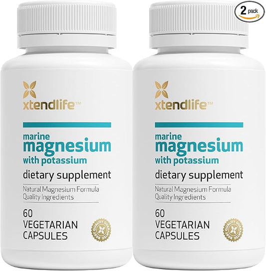 Xtendlife Marine Magnesium with Potassium - Natural Extra Strength Supplement with Over 70 Minerals - for Sleep, Muscle, Heart, and General Health - 60 Day Supply (2 Packs)