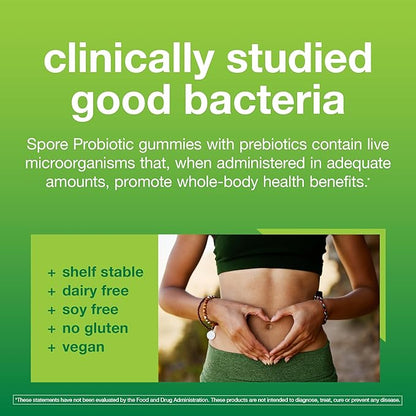 Youtheory Spore Probiotic - Vegan Gut & Digestive Support* - Contains Bacillus Coagulans - Dairy, Soy, & Gluten Free - 60 Gummies