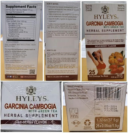 HYLEYS Tea Garcinia Cambogia Green Tea with Goji Berry Flavor - 25 Tea Bags (12 Pack - 300 Tea Bags Total)