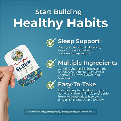 Sleep Dissolving Strips by MaryRuth's | L Theanine | Chamomile Flower | Melatonin 5mg | Valerian Root | Vitamin B6 | Sugar Free | Cranberry Flavor | Vegan | Gluten Free | Dairy Free | 30 Count
