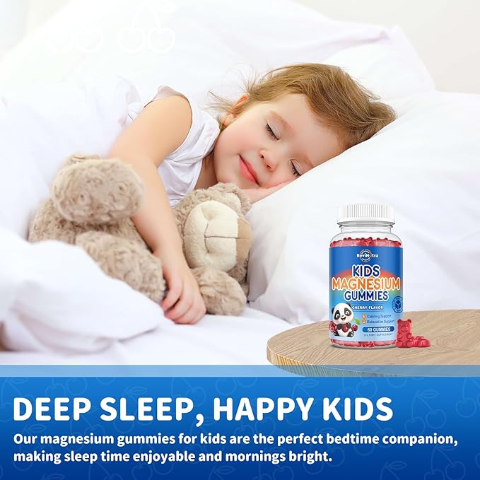 Magnesium Gummies for Kids, Magnesium Citrate Supplement for Adults & Kids, Calm Magnesium Gummies Support Sleep, Bone & Muscle Health, Nerve Relaxation, 60 Cherry Gummies