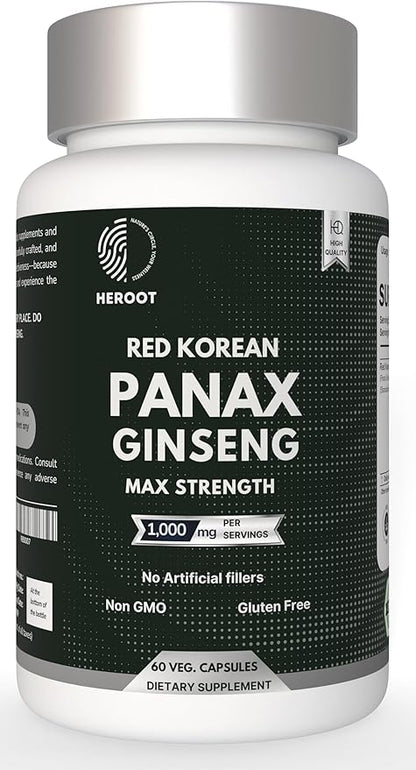 Panax Ginseng Capsule 500 MG Per Serving Energy, Serving for Mood, Cognitive Function and Energy Support, Non-GMO (Pack of 20 Capsule)