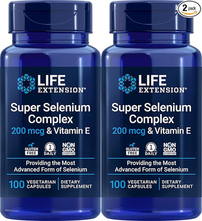 Life Extension Super Selenium Complex 200 mcg & Vitamin E, 100 Veg Caps (Pack of 2)