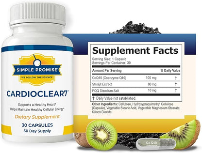 Simple Promise Cardio Clear 7 - Heart Health Supplements with PQQ and Coenzyme Q10 - CoQ10 Supplement to Maintain Cellular Energy and Circulation, with Shilajit for Better Absorption - 30 Capsules