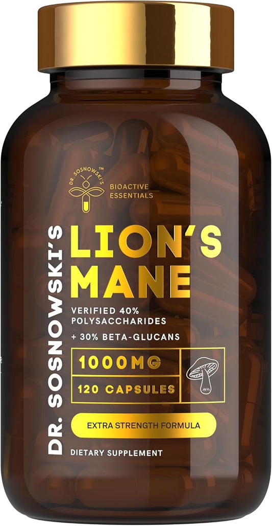 Dr Sosnowski's BioActive Lion's Mane Mushroom Capsules | Potent 1000mg High Strength Lion's Mane Extract (120 Capsules)