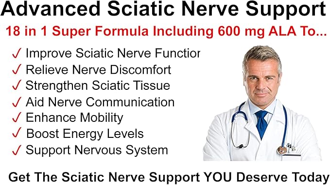 Sciatica Supplement Nerve Relief with 600 mg Alpha Lipoic Acid - Maximum Strength ALA Sciatic Support for Feet, Hands, Fingers, and Legs - Ultra Potent 18-in-1 Natural Nerve Vitamins - 120 Capsules