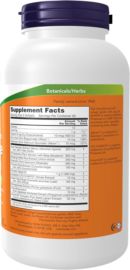 NOW Foods Supplements, Prostate Health, Clinical Strength Saw Palmetto, Beta-Sitosterol & Lycopene, 180 Softgels