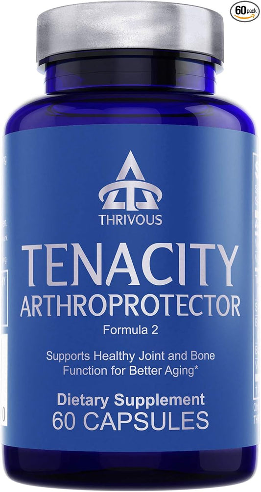 Thrivous Tenacity - Enhance Joint & Bone Function for Better Aging - Advanced Geroprotector Supplement: Turmeric Curcumin, ApresFlex Boswellia, Vitamin D3, Vitamin K2 MK7, Same - 60 Capsules