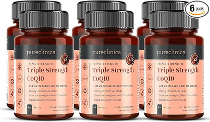 pureclinica CoQ10-300mg x 540 Tablets (6 Bottles with 90 Tablets Each - 18 Months Supply) with Vitamin C and Black Pepper Extract