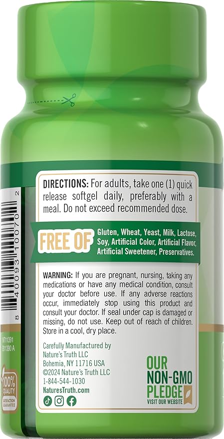 Nature's Truth Vitamin D3 10000 IU Softgels | 100 Count | High Potency Formula | Non-GMO and Gluten Free Supplement