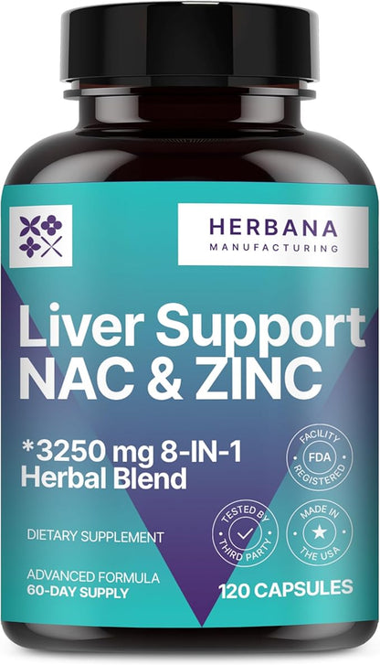 Liver Support & NAC 120 Capsules with Milk Thistle, Dandelion Root, Chicory, Turmeric, Beet Root, Chanca Piedra