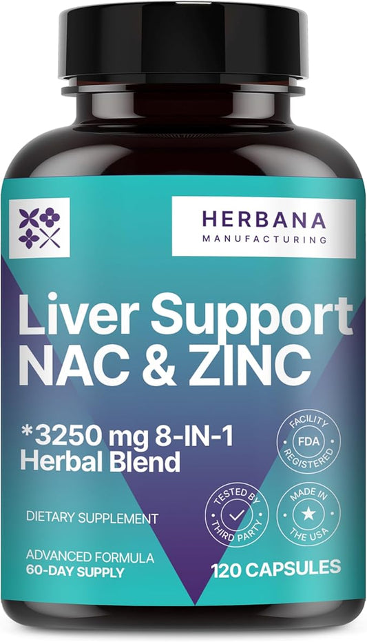 Liver Support & NAC 120 Capsules with Milk Thistle, Dandelion Root, Chicory, Turmeric, Beet Root, Chanca Piedra