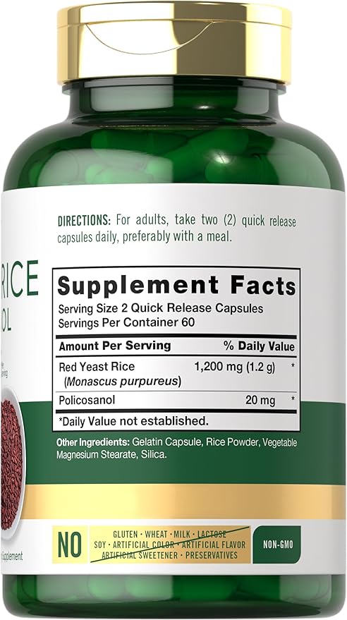 Carlyle Red Yeast Rice Complex | 1220mg | 120 Capsules | with Policosanol | Non-GMO and Gluten Free Supplement