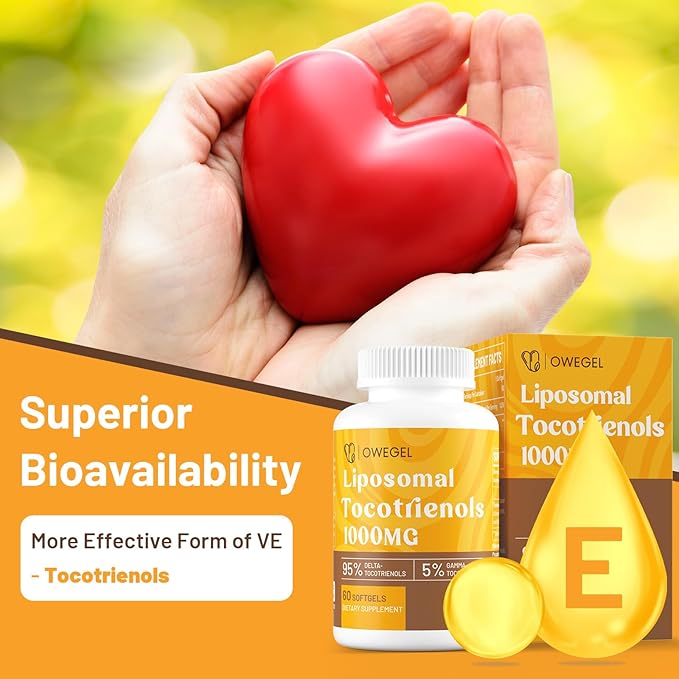 Vitamin E Tocotrienols Supplements 1000mg - High Potency Liposomal Tocotrienol Capsules,95% Delta & 5% Gamma Tocotrienols Support Skin,Bone,Antioxidant,120 Softgels