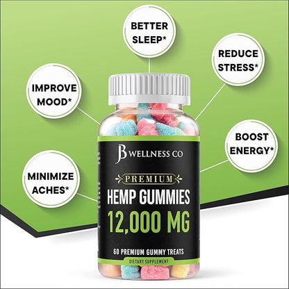 [2-Pack] – Hemp Gummies Premium 12,000 – Inflammation – Vitamins & Omega 3,6,9 – Made in The USA (120 Count) – [2-Pack]