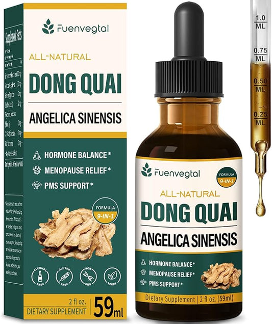 Dong Quai (Angelica Ainensis) Drops for Women, Menopause Relief & PMS Support with Red Clover Black Cohosh Herbal Extract, Natural Liquid Supplement for Hot Flashes, Night Sweats. 2oz