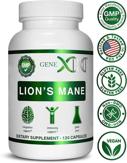Genex Formulas Lions Mane Supplement with 100% Lions Mane Extract - Nootropics Brain Support Supplement 1000mg/serving - (120 Capsules)