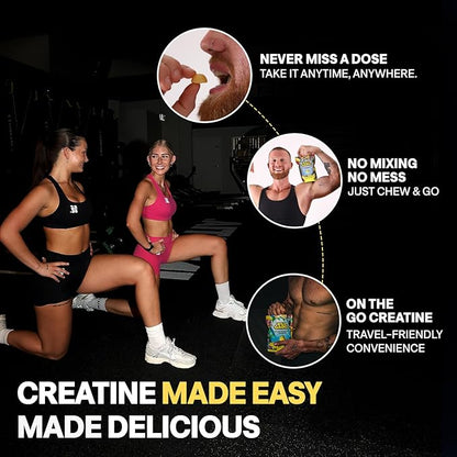 Creatine Monohydrate Gummies for Men & Women 5000mg - Made in USA, Potency Tested, Vegan, Supports Muscle Growth, Strength & Cognitive Function, Non-GMO Gluten-Free Lemon Flavored Creatine 150 Chews