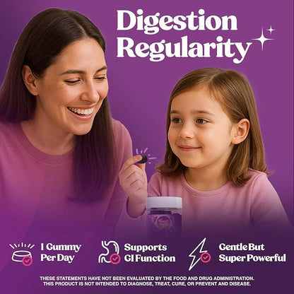 Super Prune Kids - Great for Constipation Relief - Mushroom Supplement - Turkey Tail Mushrooms, Fiber, Rhubarb, Prunes, Ginger, Chamomile (30 Mushroom Gummies)