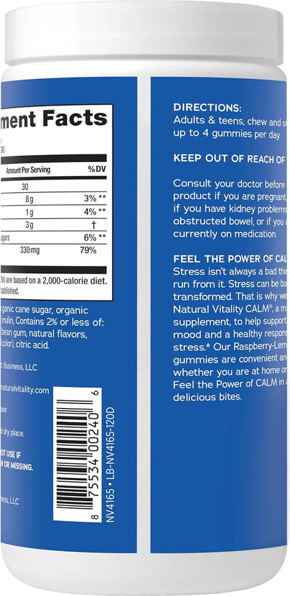 Natural Vitality CALM, Magnesium Citrate Supplement, Stress Relief Gummies, Supports a Healthy Response to Stress, Gluten Free, Vegan, Raspberry Lemon Flavored, 120 Gummies