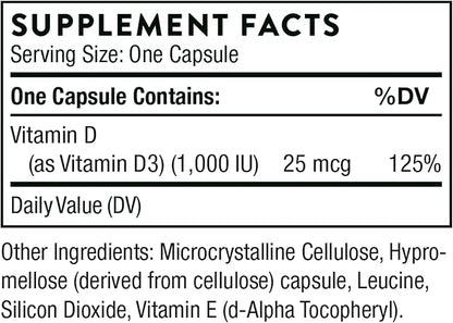 THORNE Vitamin D3 Supplement - Supports Healthy Bones, Teeth Muscles, Cardiovascular & Immune Function* - Gluten, Dairy & Soy-Free - 1,000 IU - 90 Capsules
