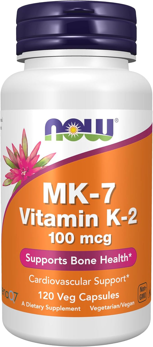 NOW Foods Supplements, MK-7 Vitamin K-2 100 mcg, Cardiovascular Support*, Supports Bone Health*, 120 Veg Capsules