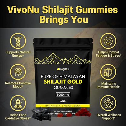 Shilajit Gummies with Ashwagandha & Turmeric - The Ultimate Organic, Vegan-Friendly Health Boost! Zero Sugar, Immunity Support for Men & Women - 120 Count! (Bag Pack)