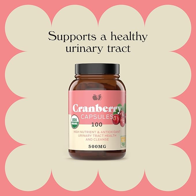 Organic Cranberry Capsules - 100 Count - 475 mg Supplement - Vegan Natural Cranberry Concentrate & Powder Pills