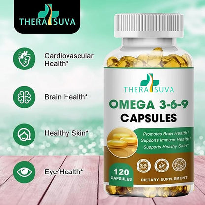 High-Potency Omega 3-6-9, 100% Vegan Sourced Natural Supplement for Heart and Joint Health 120 Softgels, 60 Day Supply