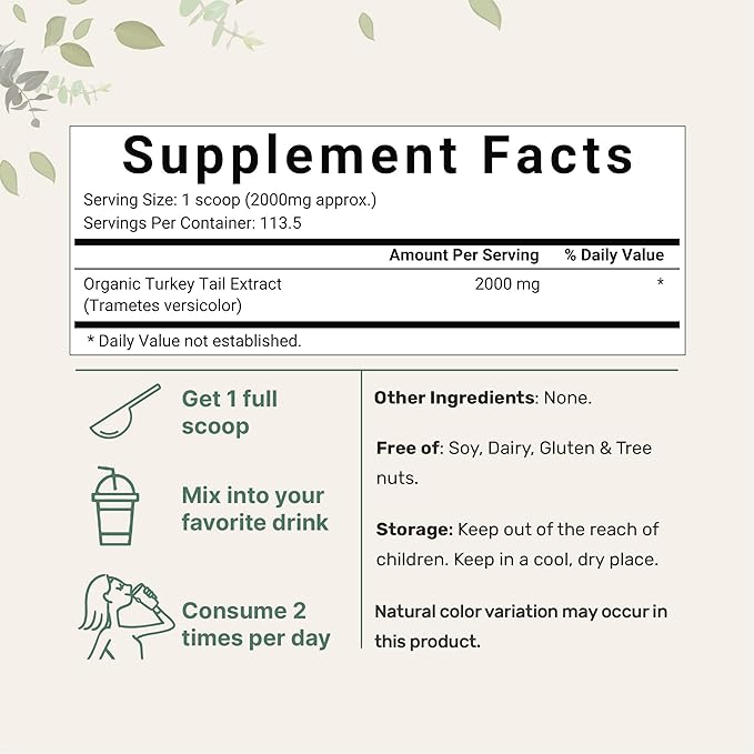 Micro Ingredients Organic Turkey Tail Mushroom Powder (50:1 Extract), 8 Ounce | Freeze Dried with Active Polysaccharides, Supports Immune Response & Cellular Level, Pet Friendly