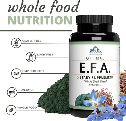 Optimal Health Systems EFA | 1,000 mg from Borage, Flaxseed, and Algae Oil | Safer, Plant-Based Blend | Essential Fatty Acid Supplement | 60 Capsules