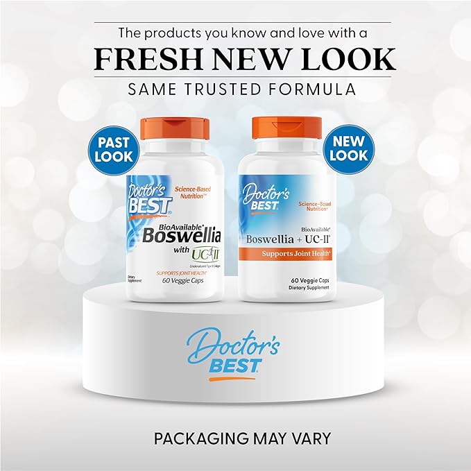 Doctor's Best BioAvailable Boswellia + UC-II, Supports Joint Health, Non-GMO, Gluten Free, Soy Free 60 Veggie Caps